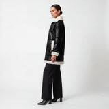 CALVIN KLEIN Faux Leather Faux Fur Moto Coat