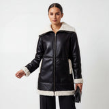 CALVIN KLEIN Faux Leather Faux Fur Moto Coat