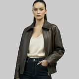 Woven-Trimmed Leather Blouson Jacket (Coming Soon)
