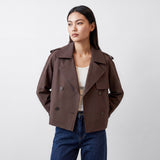 ATTENTIF PARIS Brown Double-Breasted Cropped Jacket