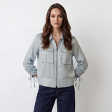 CINQ À SEPT Dale Ruched Sleeve Cupro Satin Jacket
