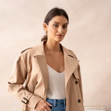 ATTENTIF PARIS Khaki Double-Breasted Cropped Jacket
